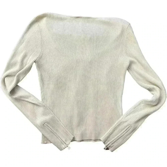 FRAME Denim Ribbed Long Sleeve Top in Bone, size L, NWT - Picture 5 of 12